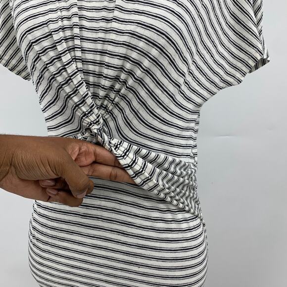 Allsaints Dress Womens M Medium Cotton Paloma Stripe Twist Front Cap Sleeves Tee - Picture 6 of 14